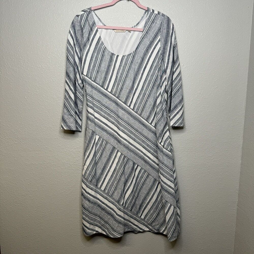 Soft Surroundings Sonya Linen Dress Blue Ivory #2FV15 Women’s Medium - Picture 2 of 6